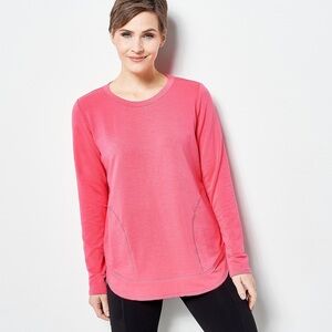 zuda Z-Knit Curved Hem Long Sleeve Pullover Size XXS ROUGE PINK